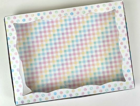 LARGE Bakery Box – Pastel Dots Plaid- made by Miss Cookie Packaging 1 pezzo