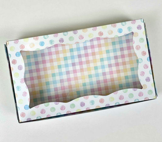 SMALL Bakery Box – Pastel Dots Plaid - made by Miss Cookie Packaging 1 pezzo